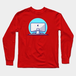 Computer Desktop Cartoon Vector Icon Illustration (3) Long Sleeve T-Shirt